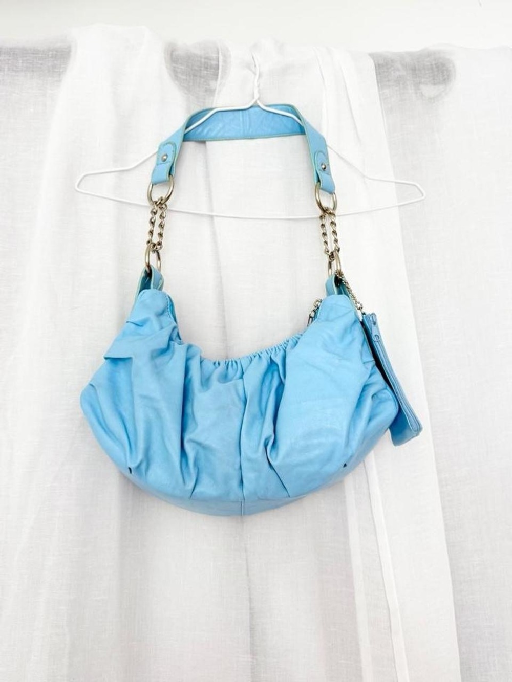 ✿ baby blue slouchy shoulder bag • ruched hobo purse